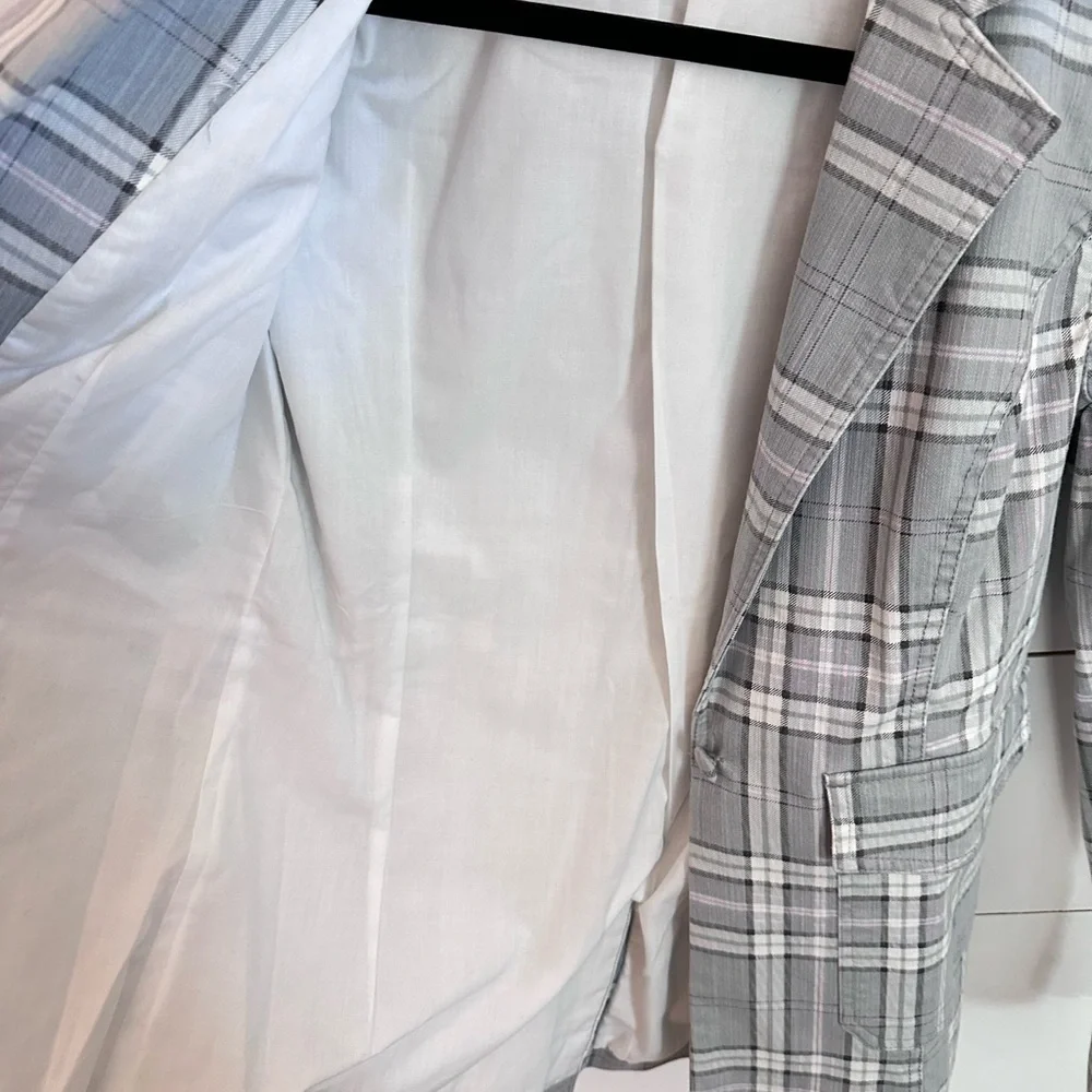 NWT AFRM S Lila grey plaid cotton preppy effortless wardrobe staple denim blazer - Picture 9 of 16